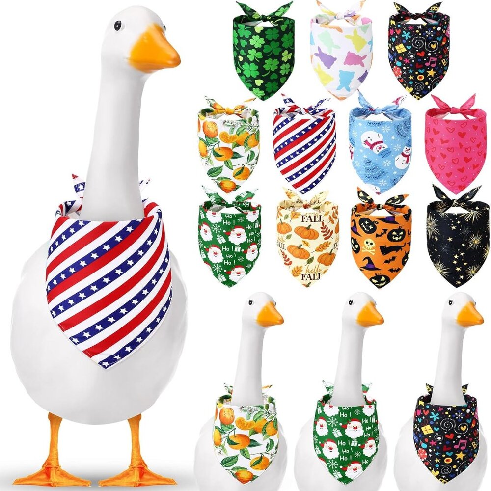 Porch Goose 11 Pcs Holiday Bandanas Adjustable To Fit 23" Goose, Festive Colors